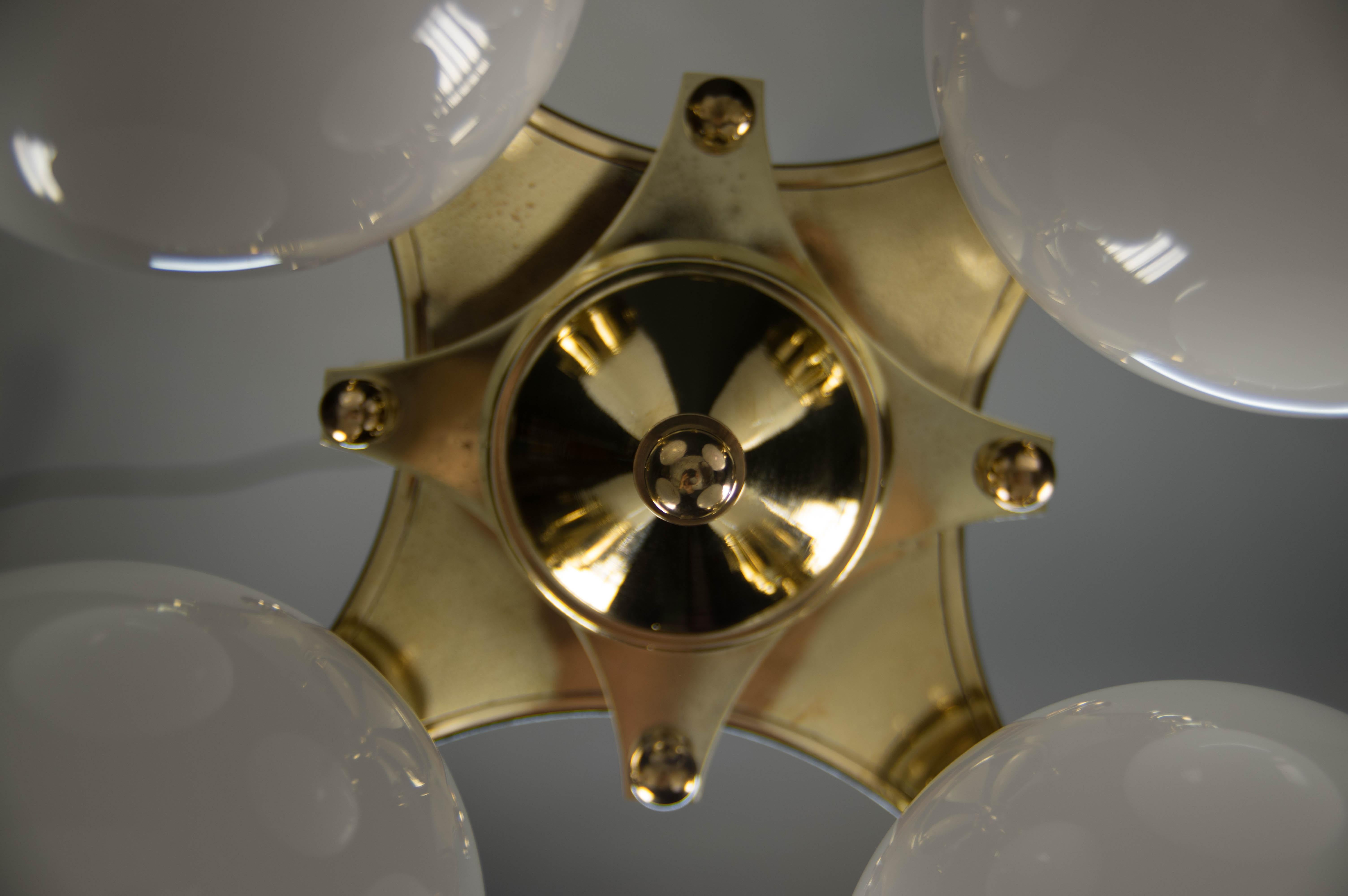 Art Deco Brass 4-Flamming Chandelier, 1920s 7