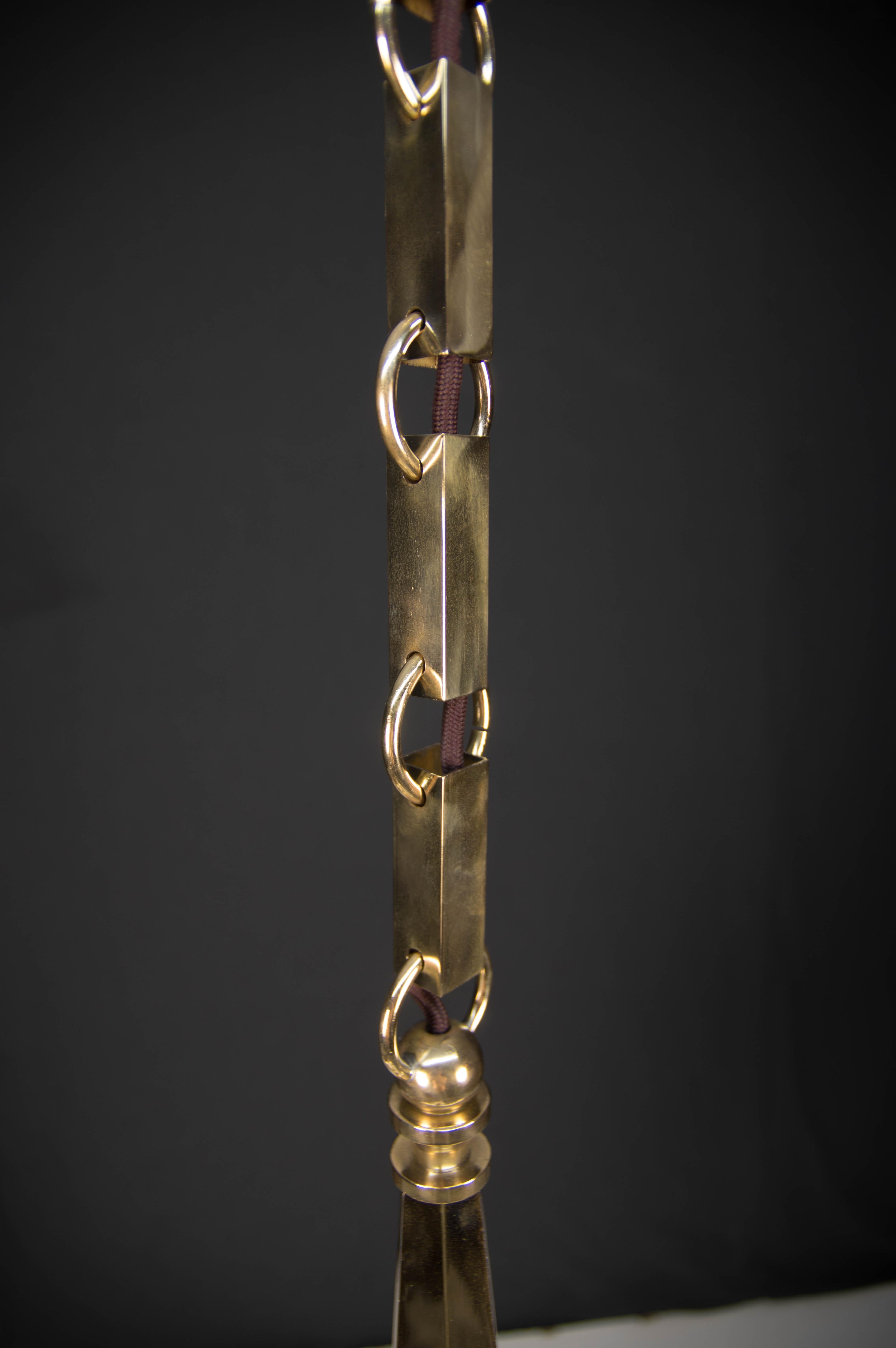 Art Deco Brass 4-Flamming Chandelier, 1920s 8