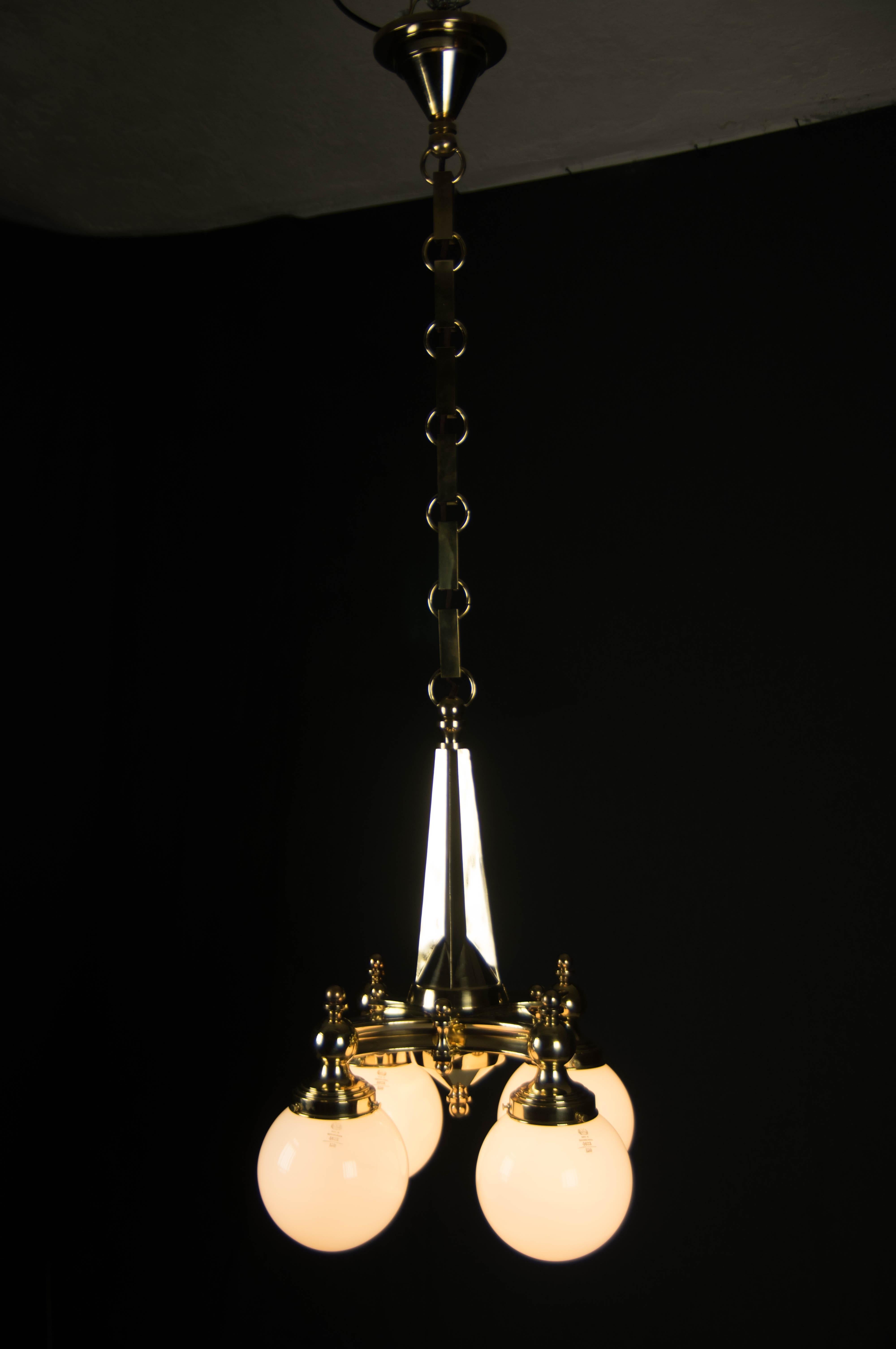 Art Deco Brass 4-Flamming Chandelier, 1920s 4