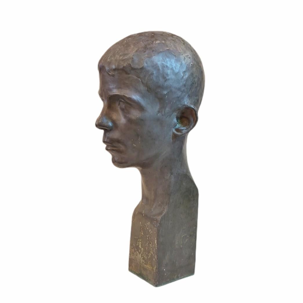 Italian Art Deco Bronze Sculpture Bust of a Young Male For Sale
