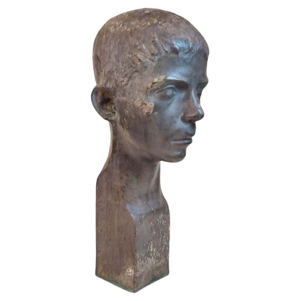 Ar Deco Bronze Sculpture Bust of a Young Male