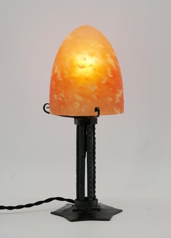 Art Deco Table Lamp by Daum Croismare in Mottled Blown Glass, France, 1920s