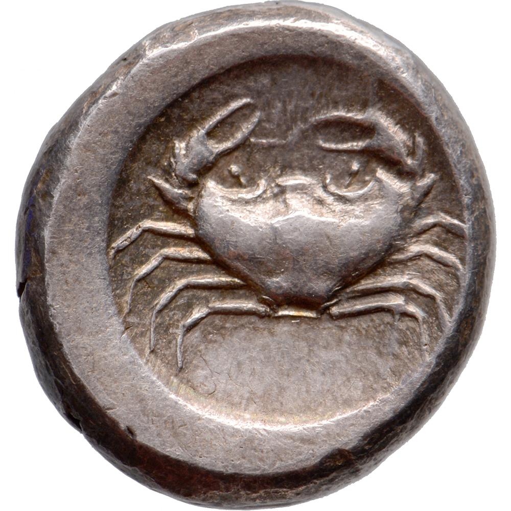 Avers : AKRA / ΓA en rétrograde, aigle à droite
Verso : crabe

Poids : 8,93 g
Qualité : Environ extrêmement fin
Monnaie : Akragas
Référence : Hoover 99
Année : 480-470 AVANT J.-C.