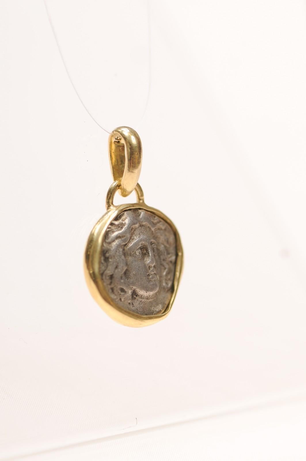 AR Drachm Helios [coin} Pendant with 18K gold (pendant only) In Excellent Condition For Sale In Atlanta, GA