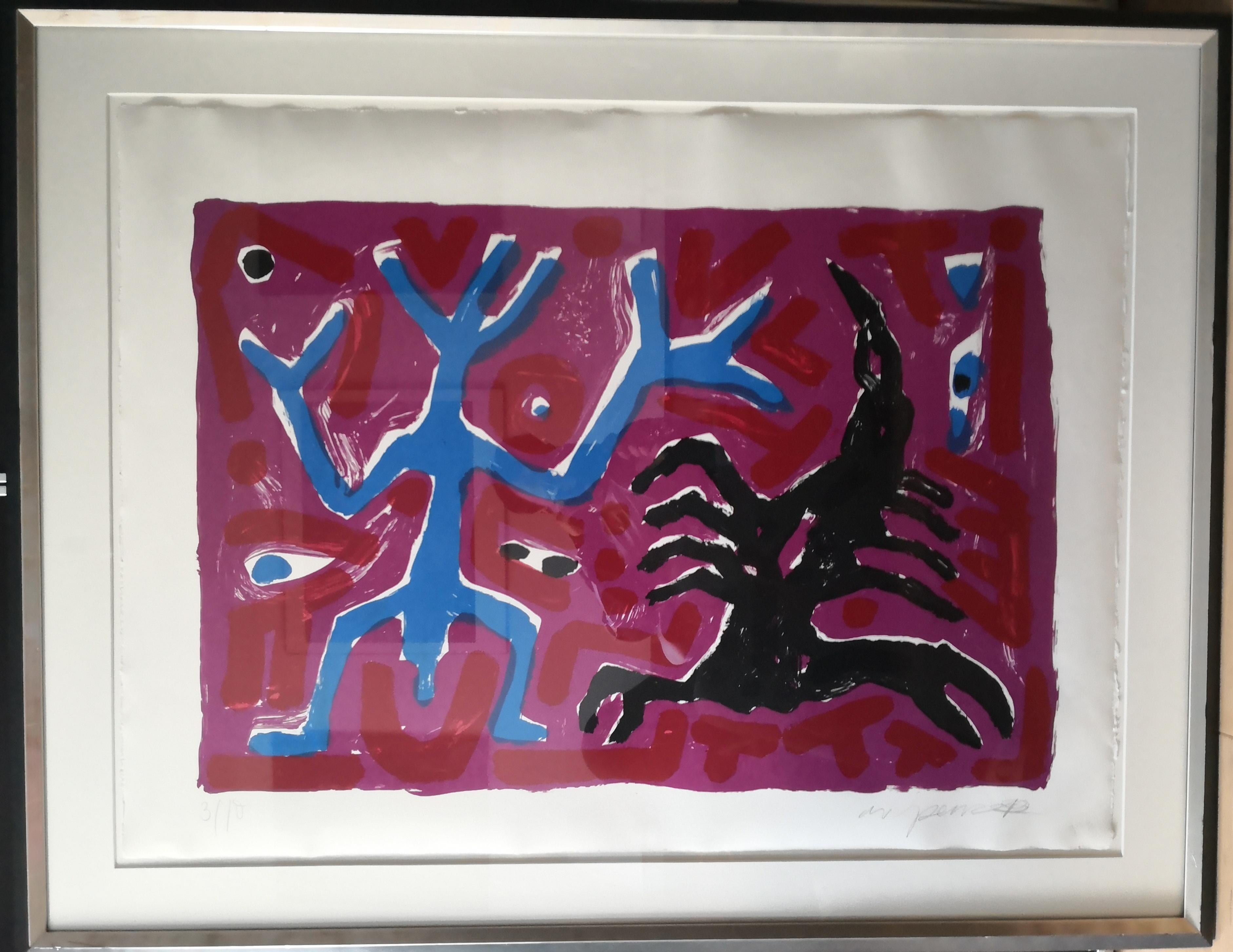 Skorpion - Scorpio 

By A.R. Penck

A.R. Penck, born Ralf Winkler in Dresden, Germany, in 1939, was a trailblazing artist who made indelible contributions to the Neo-Expressionist movement. Penck's art is a visceral exploration of primal