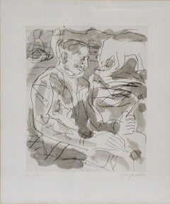 A.R. Penck, Neo-Expressionistic Etching, signed, "Portrait of Per Kirkeby"
