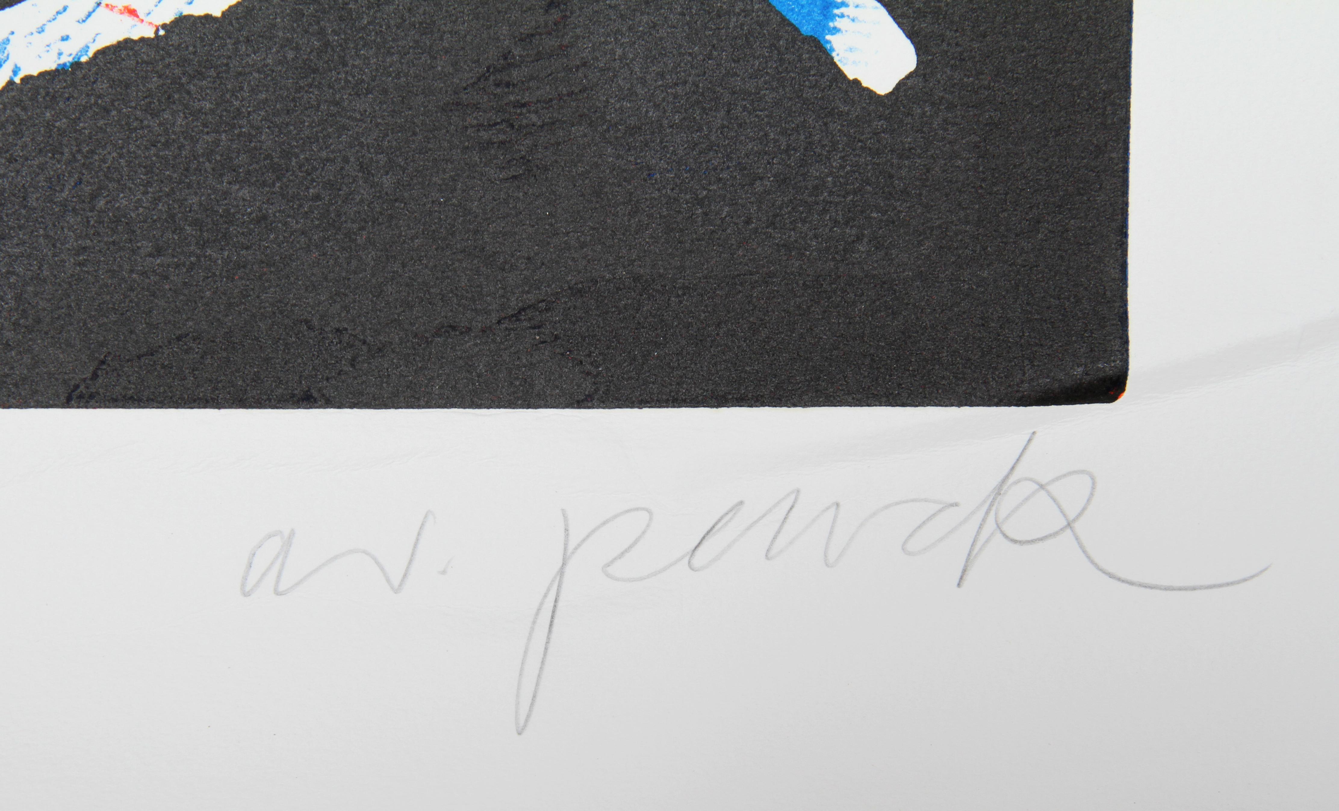 Mul, Bul Dang & Sentimentality, Abstrakter Holzschnitt von A.R. Schreibtisch mit Stift (Abstrakter Expressionismus), Print, von A.R. Penck (Ralf Winkler)
