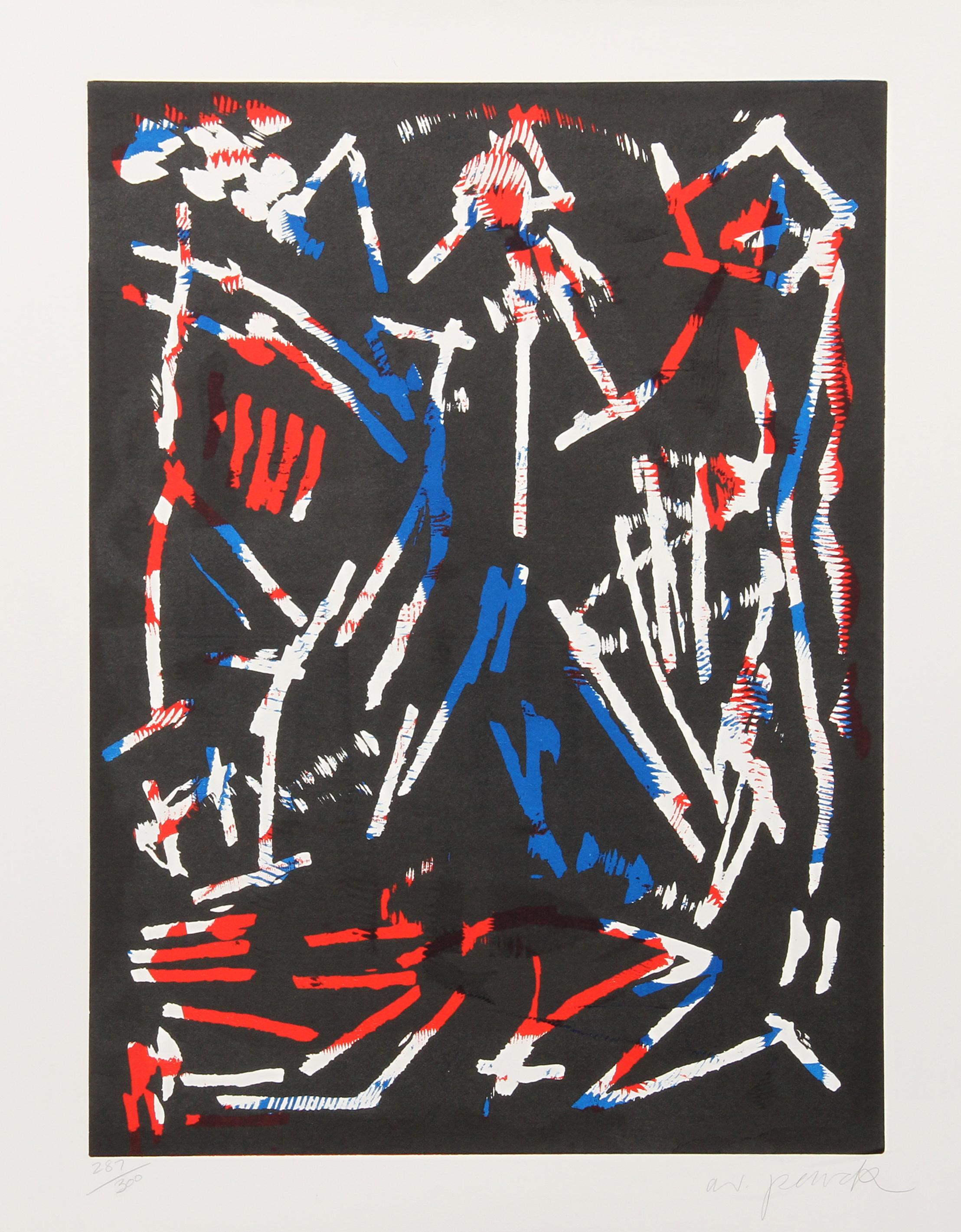 Mul, Bul Dang & Sentimentality, Abstract Woodblock by A.R. Penck