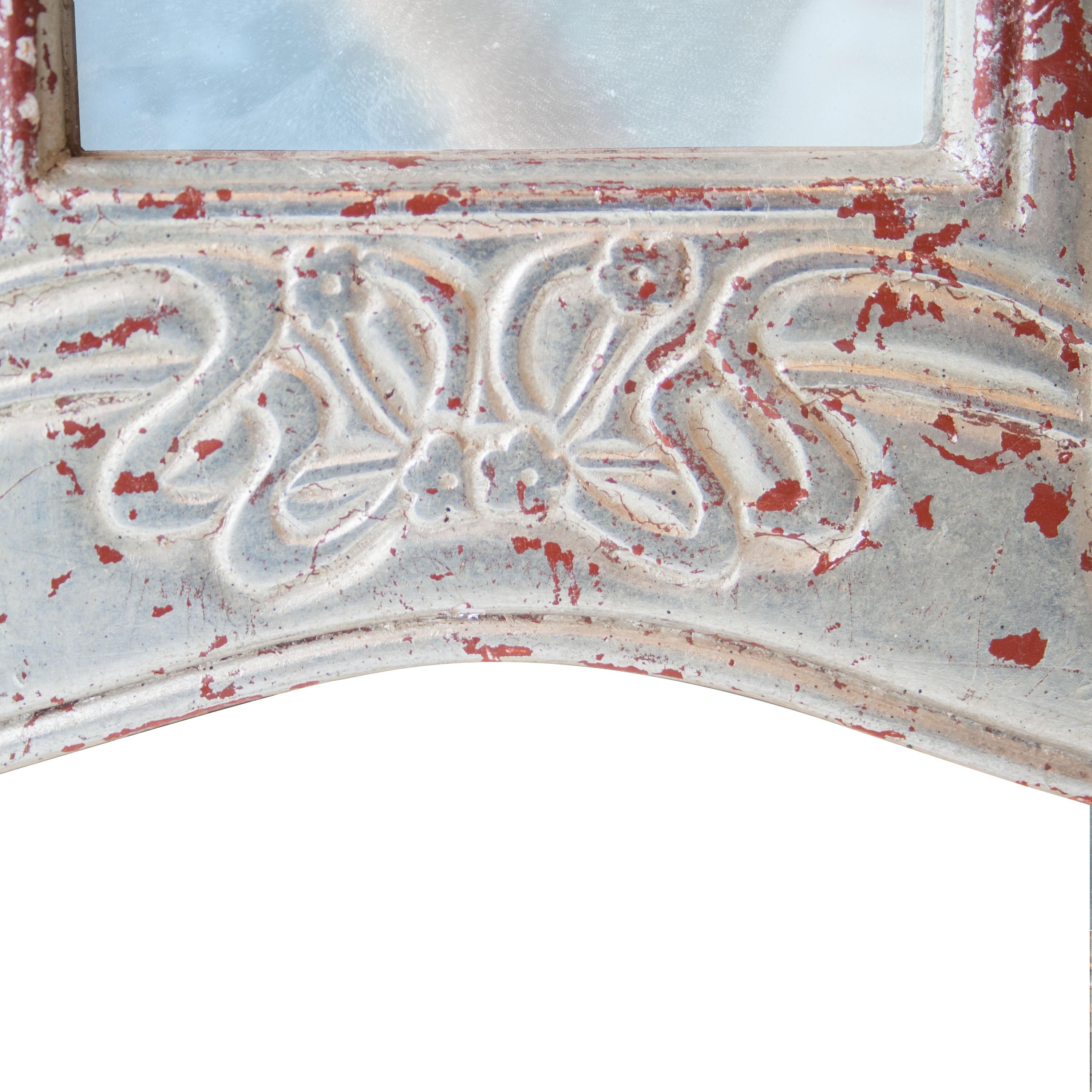 Spagnolo Specchio in legno intagliato a mano in argento Art Nouveau, Spagna, 1970 in vendita