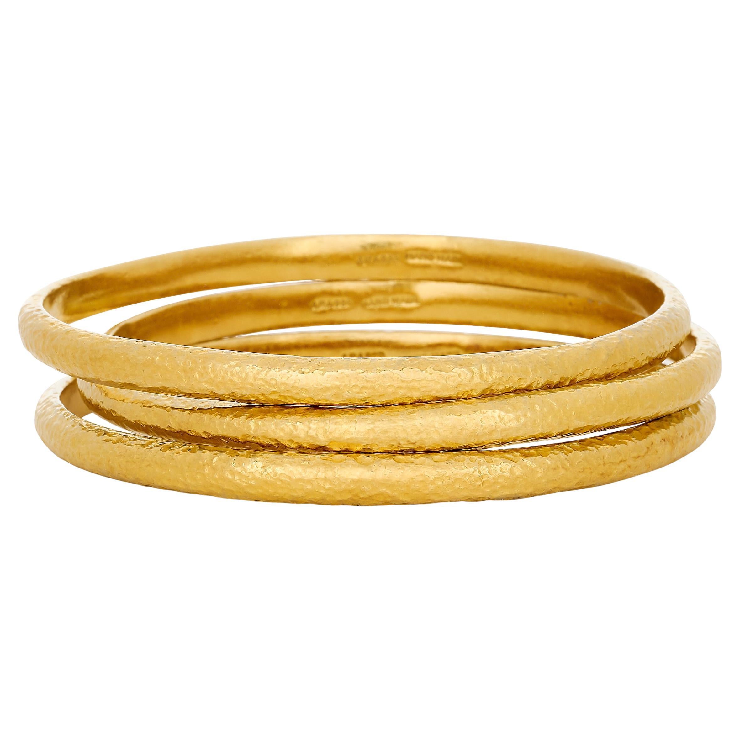 ARA 23 Karat Yellow Gold 3 Bangle Handmade Bracelets For Sale