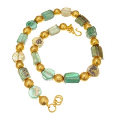 ARA Archaeological Ancient Roman Glass Bead Yellow Gold Necklace