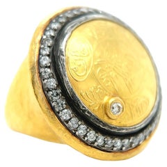 Ara Diamond 24 Karat Yellow Gold Silver Cocktail Ring