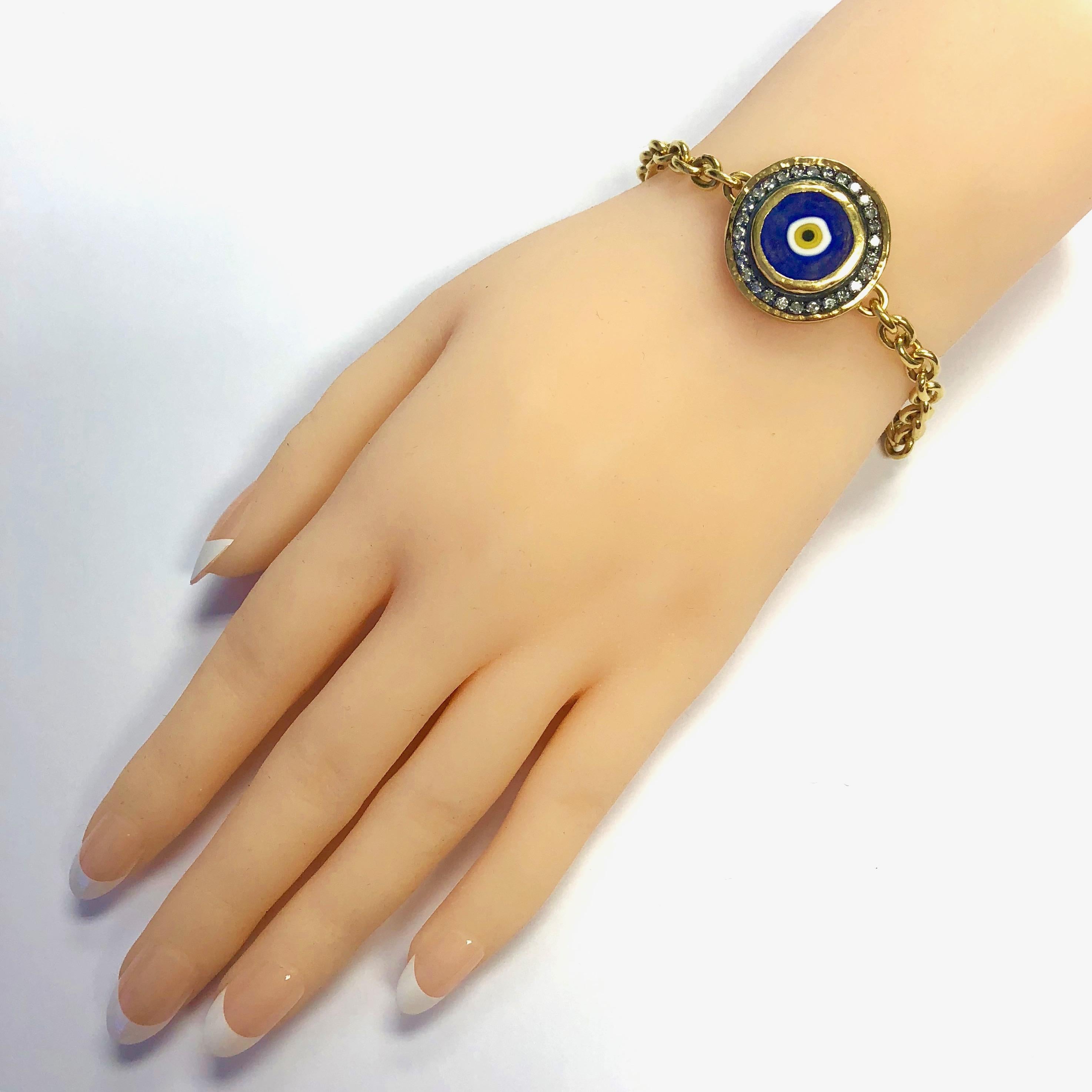 Ara Evil Eye Link Bracelet with Diamonds In Excellent Condition For Sale In Agoura Hills, CA