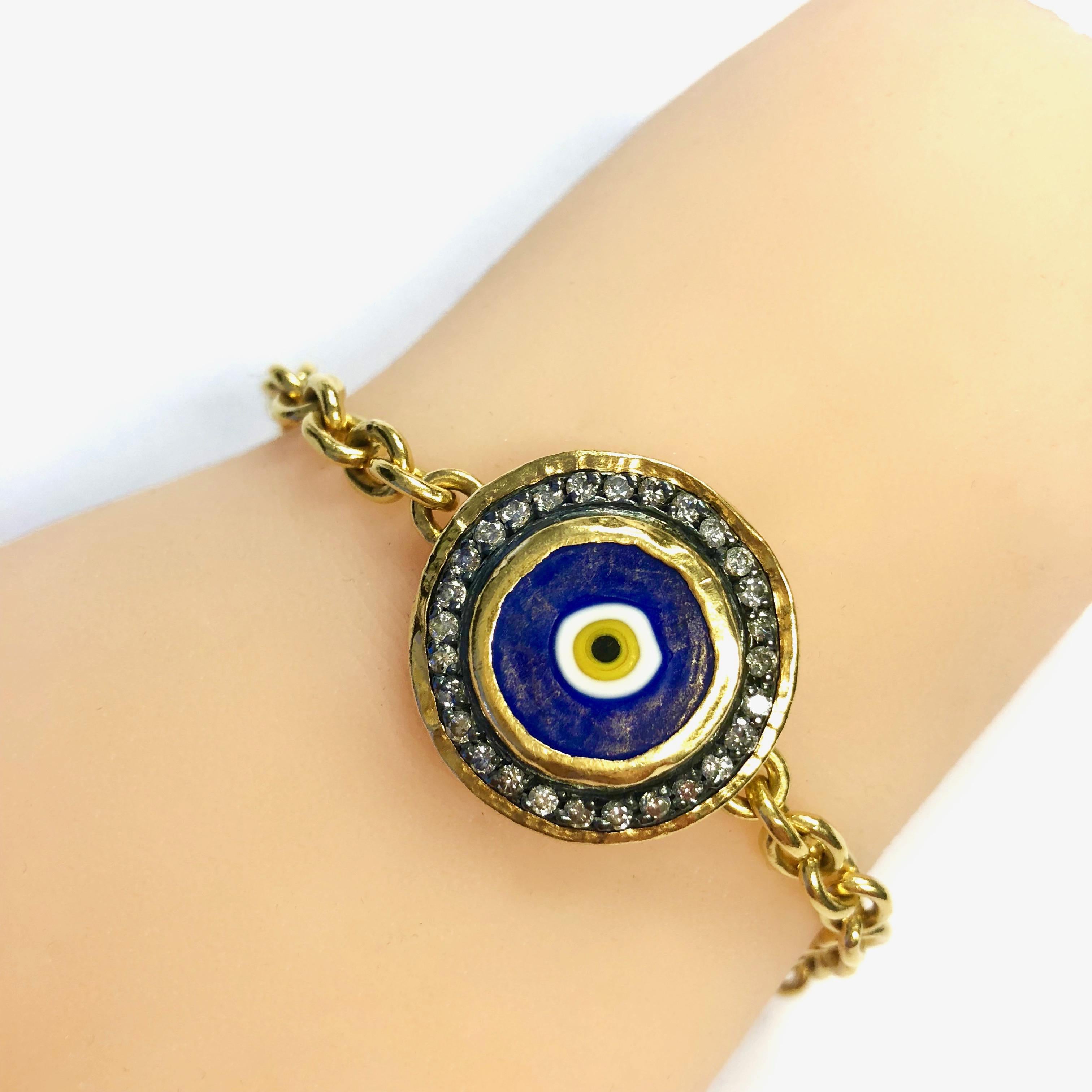 Women's or Men's Ara Evil Eye Link Bracelet with Diamonds For Sale