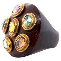 ARA Gemstone 24 Karat Yellow Gold Wooden Cocktail Ring