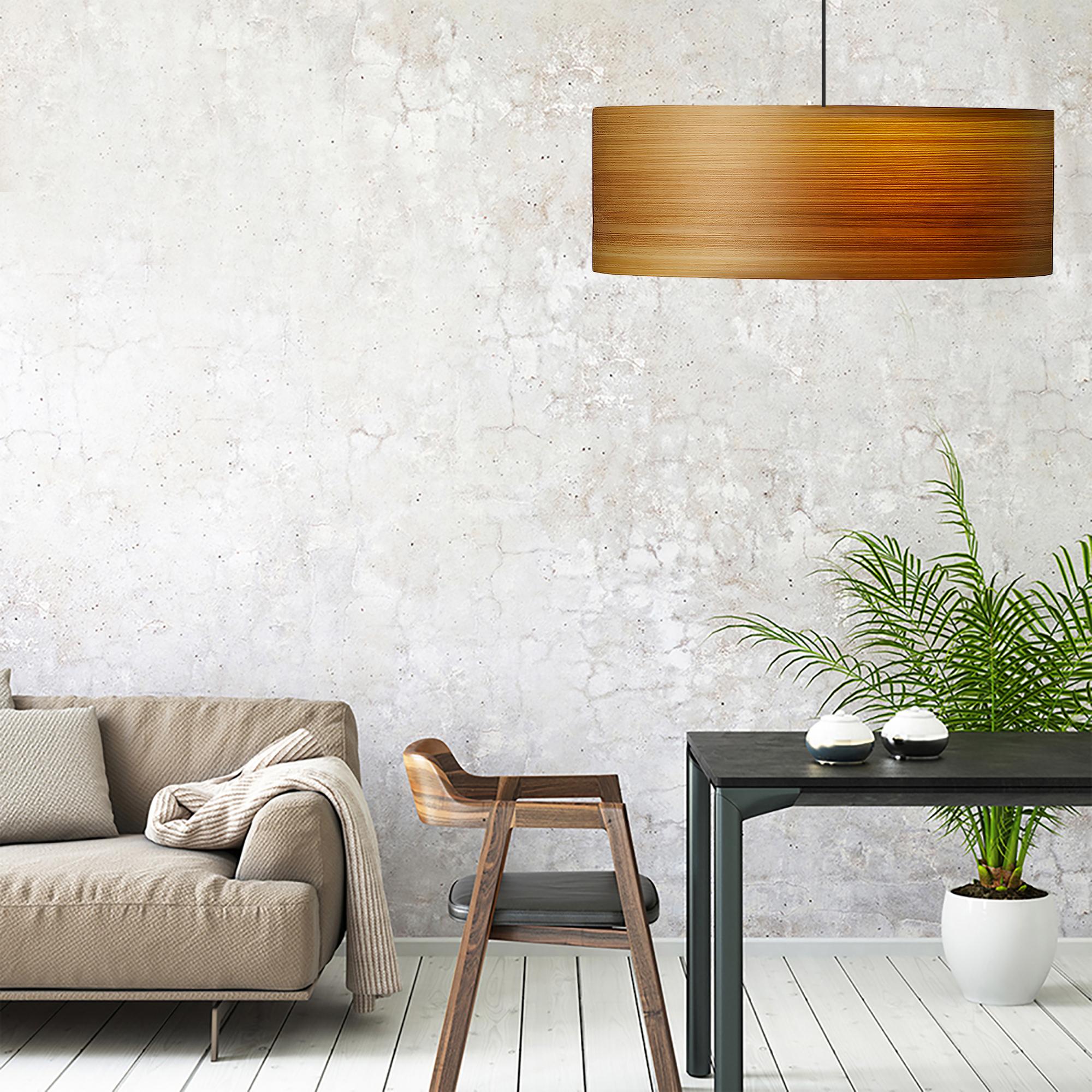 Mid-Century Modern style pendant that designers also use this as a Scandinavian Design statement for great room, entryway, dining room or conference room. This organic modern shade is customizable, offered in several wood types. Giving a warm light,