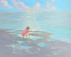 At the Foggy Beach, Impressionism, Original oil Painting, One of a Kind