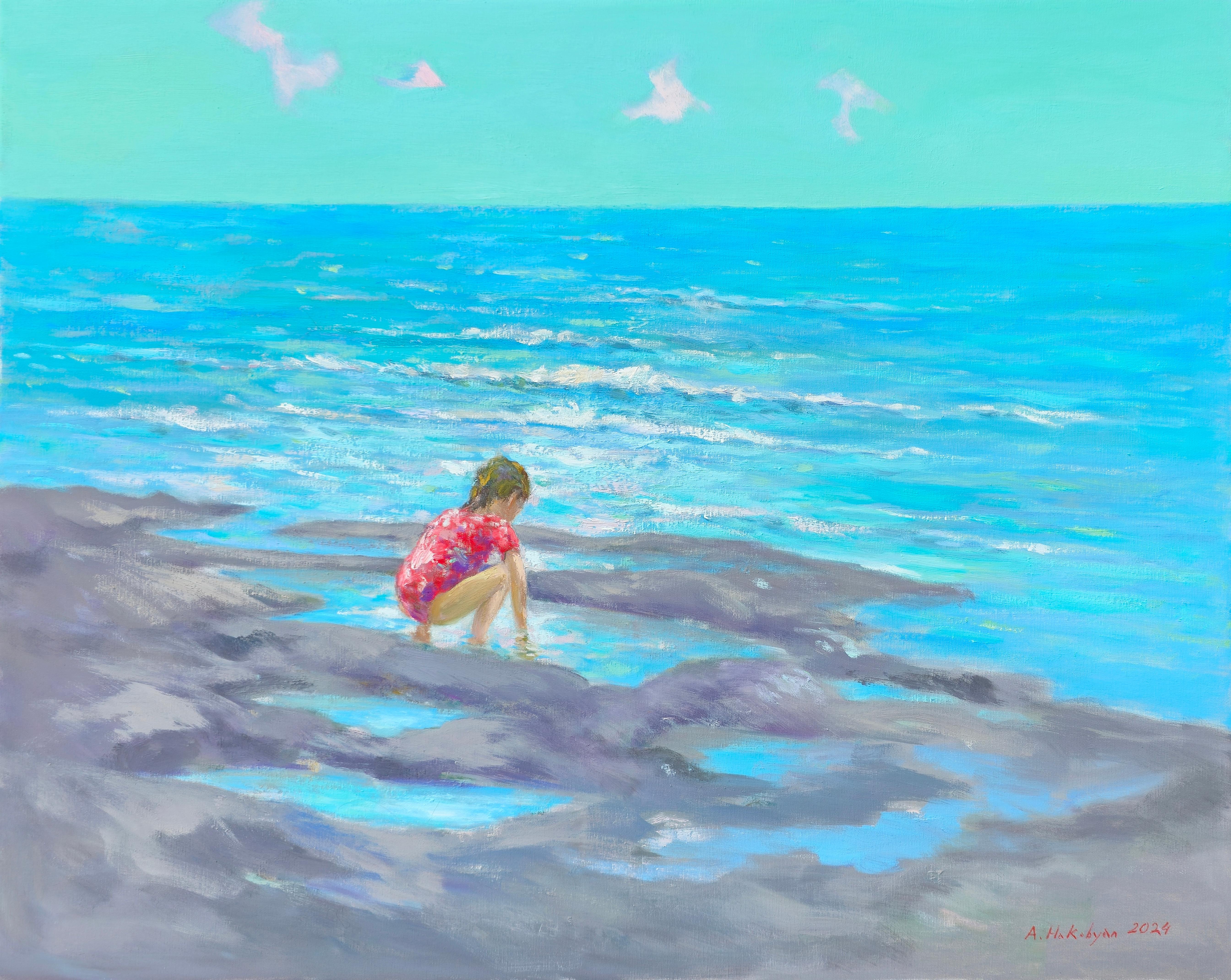 Ara H. Hakobyan Figurative Painting – At the Beach, Impressionismus, Original-Ölgemälde, Unikat