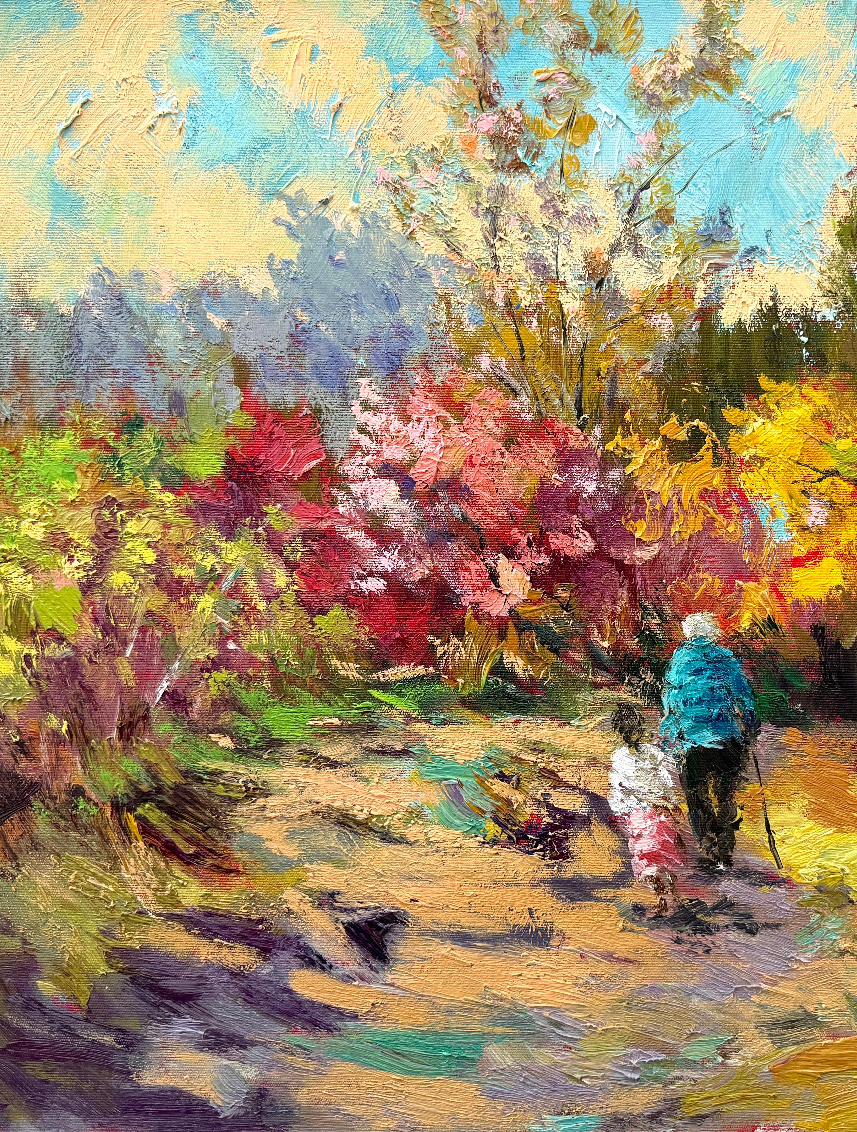 Autumn, Fall, figurative, Impressionism, Original oil Painting, One of a Kind For Sale 1
