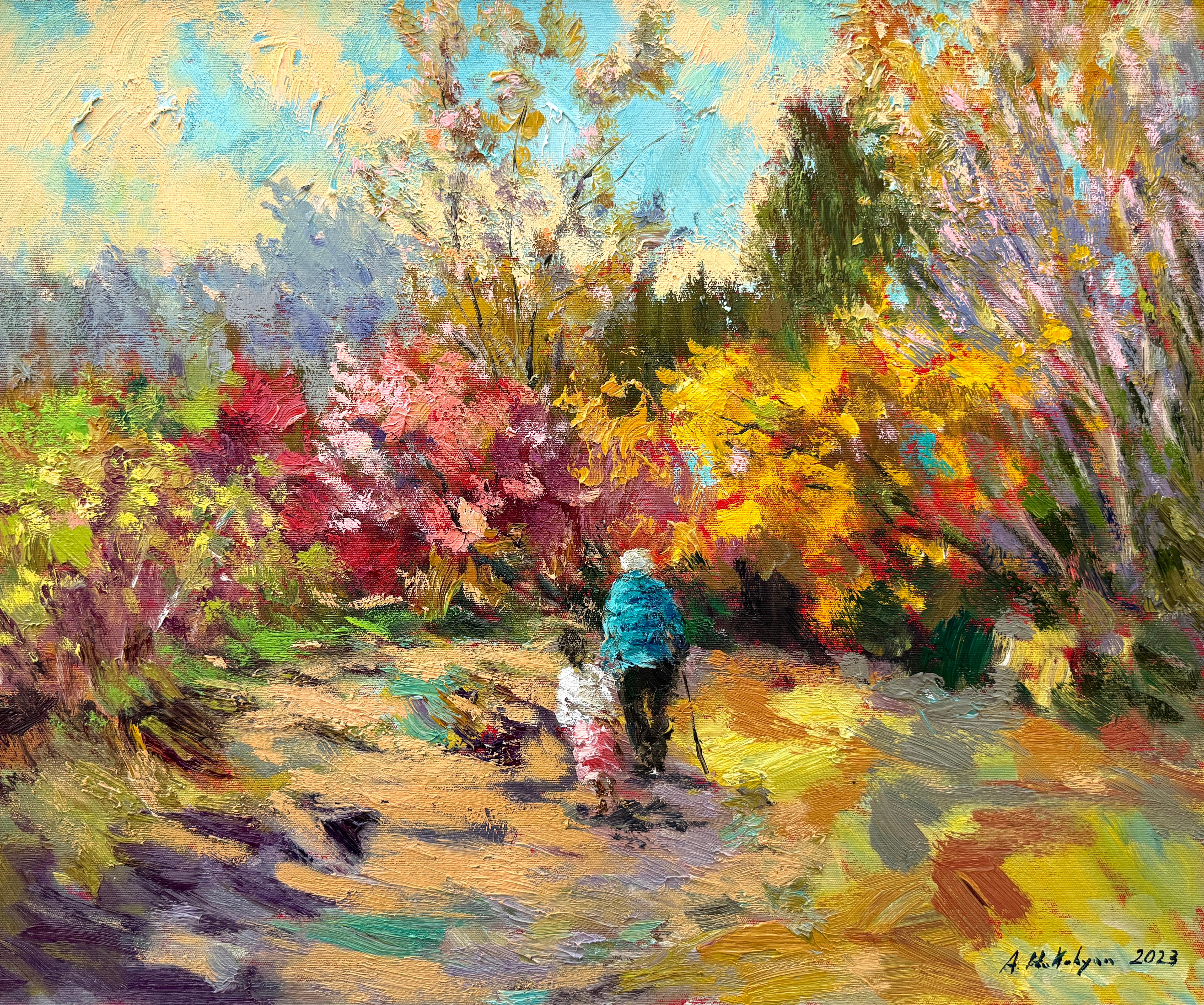 Ara H. Hakobyan Landscape Painting - Autumn, Fall, figurative, Impressionism, Original oil Painting, One of a Kind