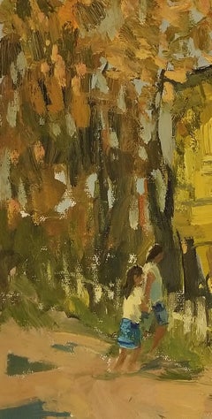 Autumn in the Yard, Impressionismus, Original-Ölgemälde, Unikat