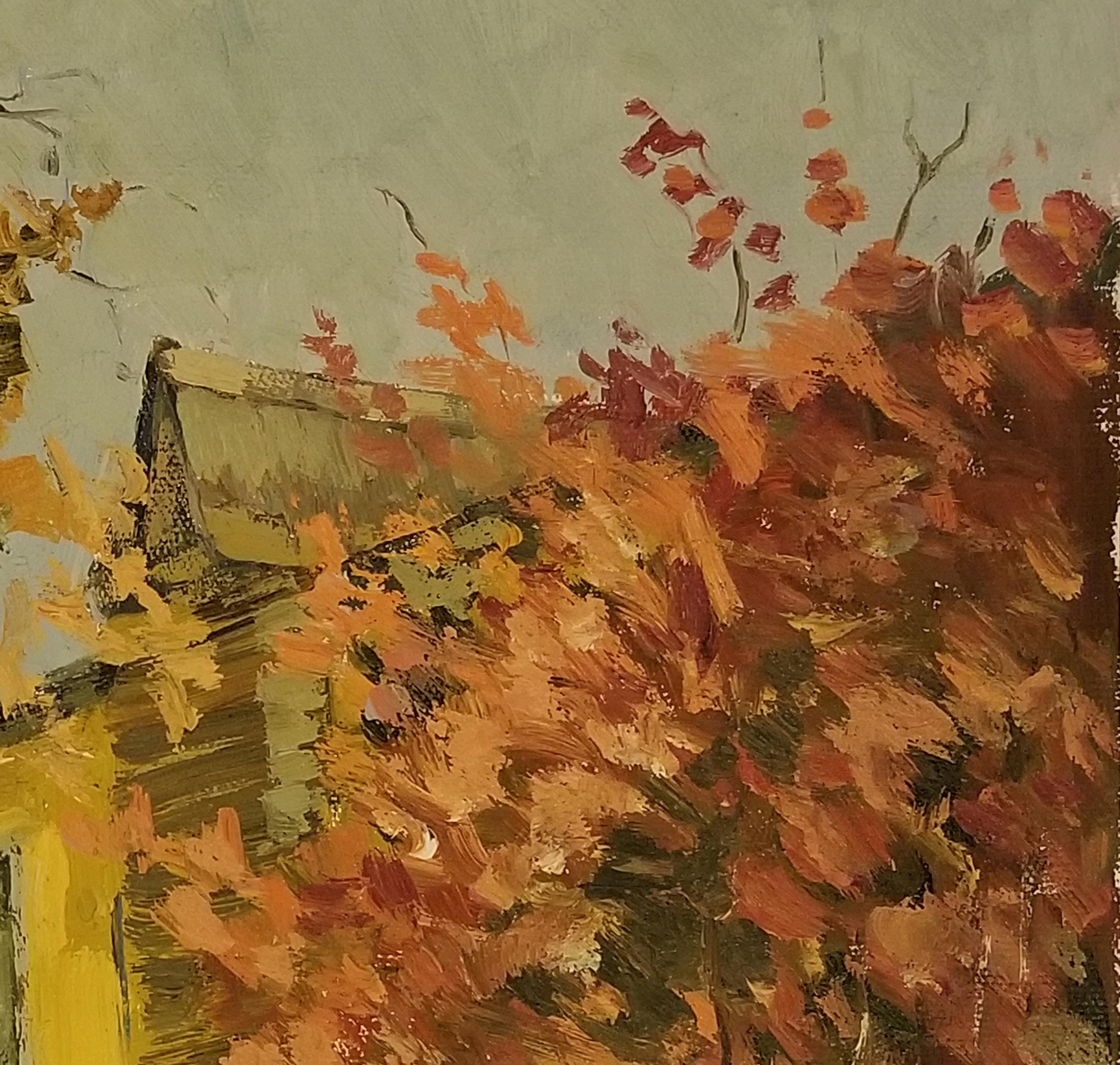 Autumn in the Yard, Impressionismus, Original-Ölgemälde, Unikat (Akademisch), Painting, von Ara H. Hakobyan