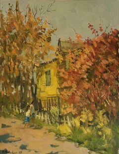 Autumn in the Yard, impressionnisme, peinture à l'huile originale, unique en son genre