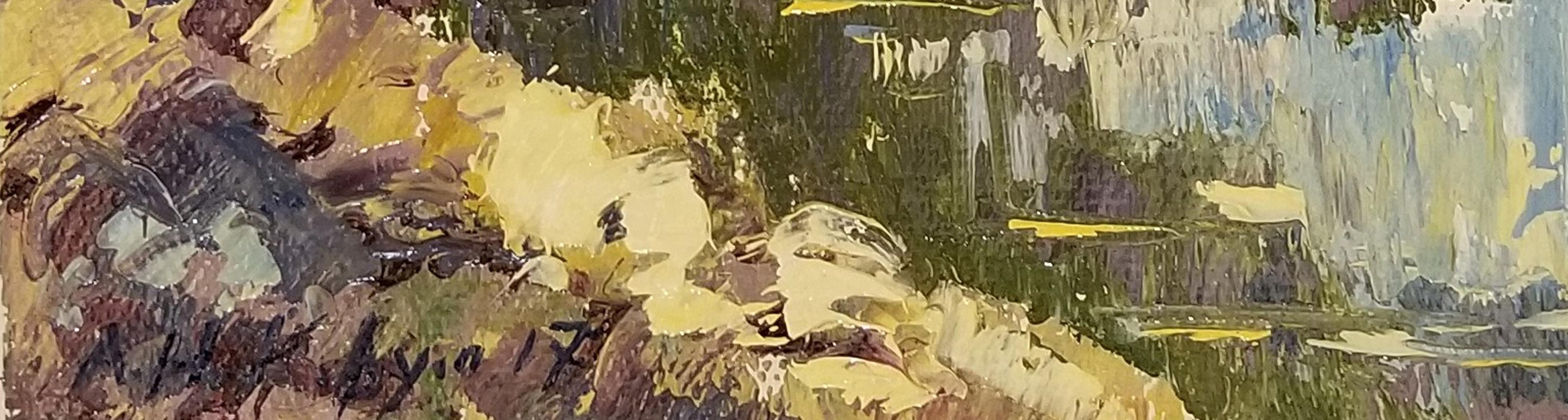 Autunno, Pittura a olio originale, Pezzo unico - Figurative Painting Marrone di Ara H. Hakobyan