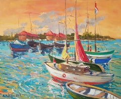 Boats, Original Oil Painting, One of a Kind