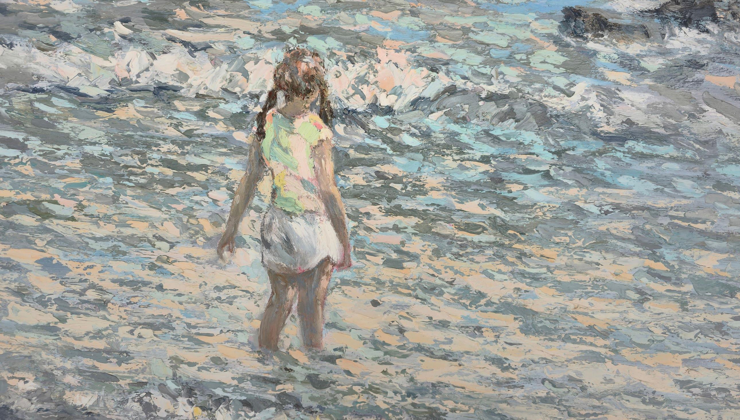By the Sea, Coastal, Figurative, Original oil Painting, One of a Kind For Sale 1
