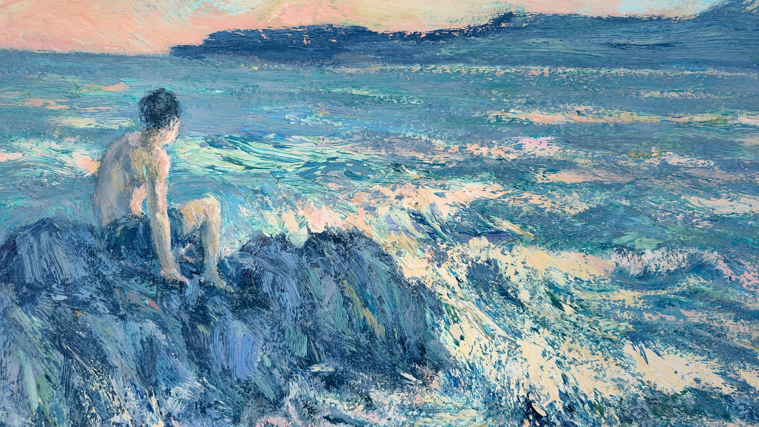 Sulle onde, Figurativo, Costiero, Pittura ad olio originale, Pezzo unico - Painting Accademia di Ara H. Hakobyan