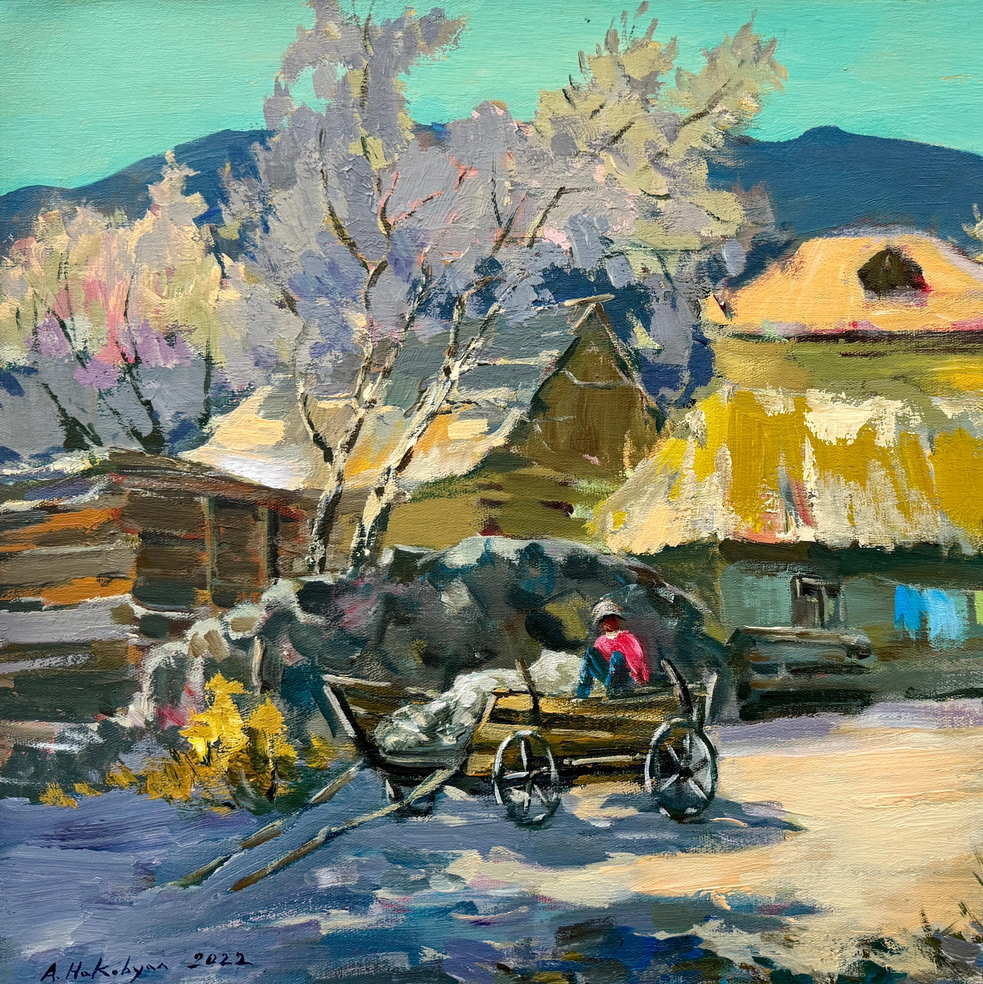 Color-full Winter, Landscape Impressionism, Original Painting, One of a Kind For Sale 1