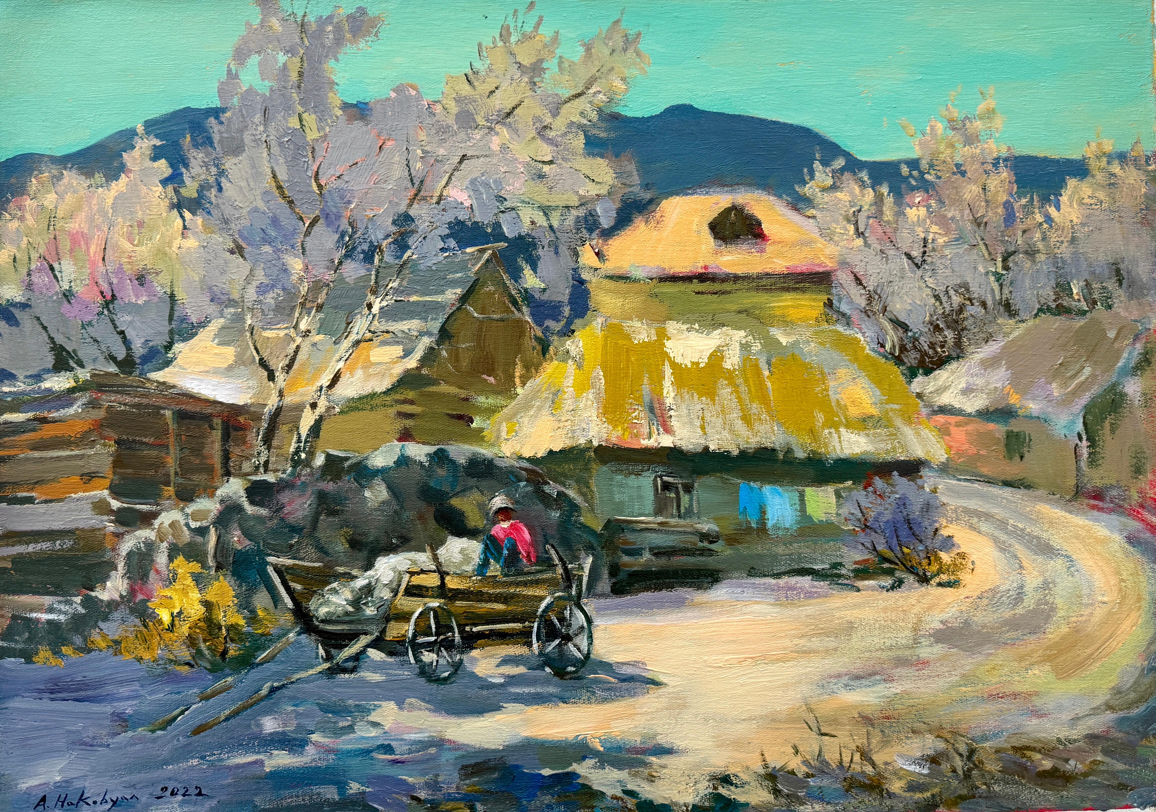 Landscape Painting de Ara H. Hakobyan - Invierno lleno de color, Impresionismo paisajístico, Pintura original, Único en su especie
