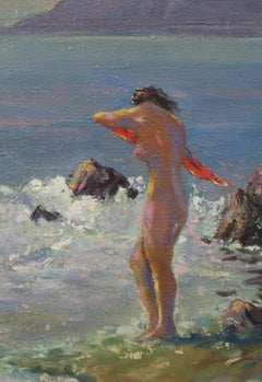 Brezza serale, Pittura ad olio originale dell'impressionismo costiero, pezzo unico