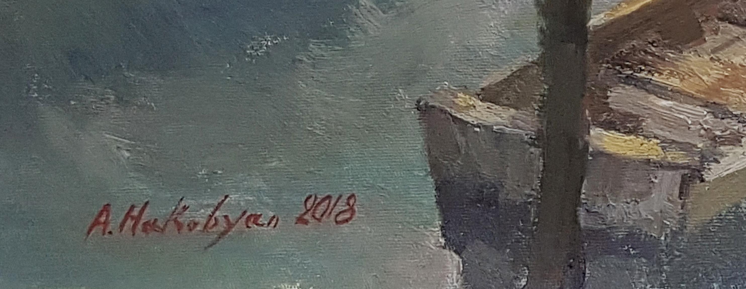 Paesaggio autunnale, Impressionismo, Pittura ad olio originale, Pezzo unico - Landscape Painting Grigio di Ara H. Hakobyan