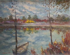 Paysage d'automne, impressionnisme, peinture à l'huile originale, unique en son genre