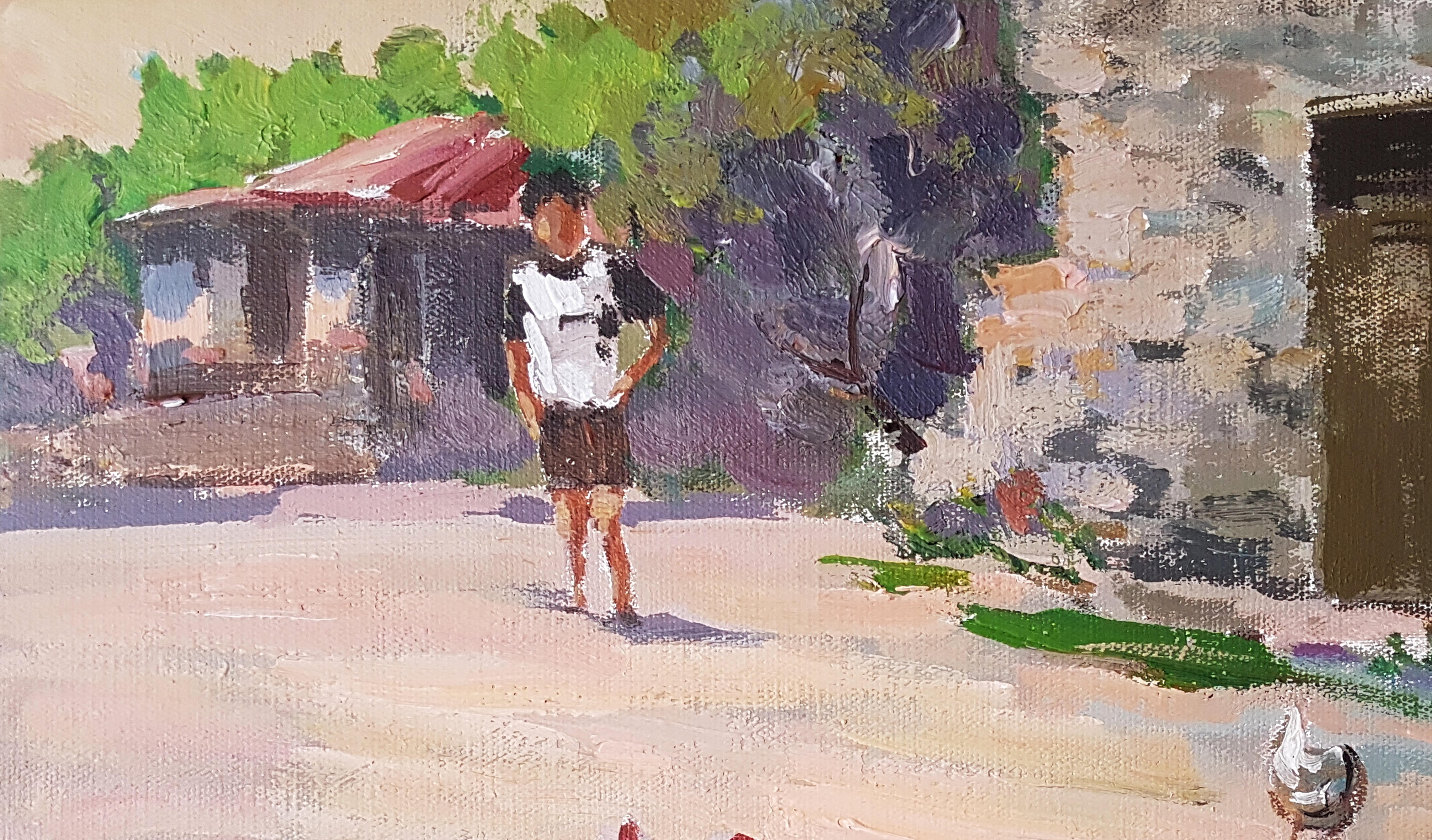 Fattoria, Pittura ad olio originale, Impressionismo, Pezzo unico - Painting di Ara H. Hakobyan