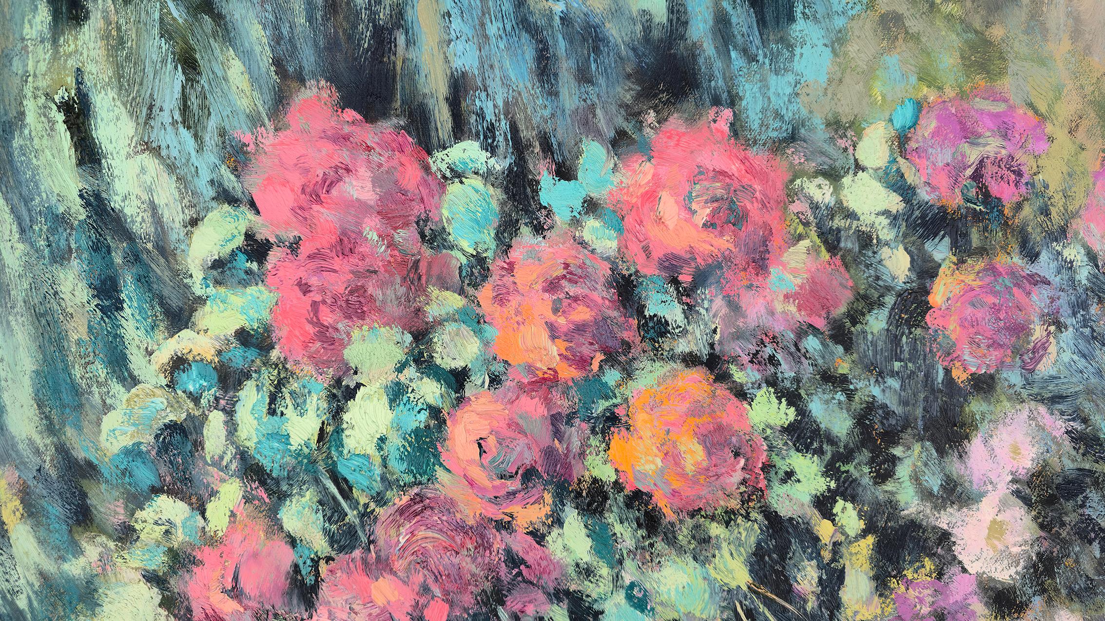 Flowers, Impressionism, Original oil Painting, One of a Kind - Gray Still-Life Painting by Ara H. Hakobyan