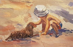 Fun Day, côtier, plage, figuratif, peinture à l'huile originale, unique en son genre