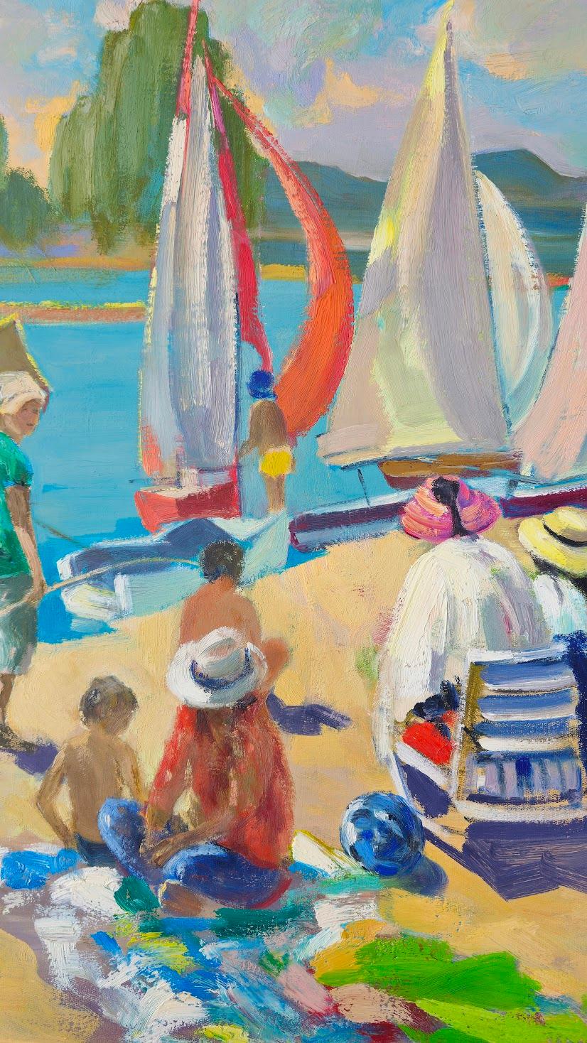 Feliz día, Figurativo, Costero, Pintura al óleo original, Único - Painting de Ara H. Hakobyan