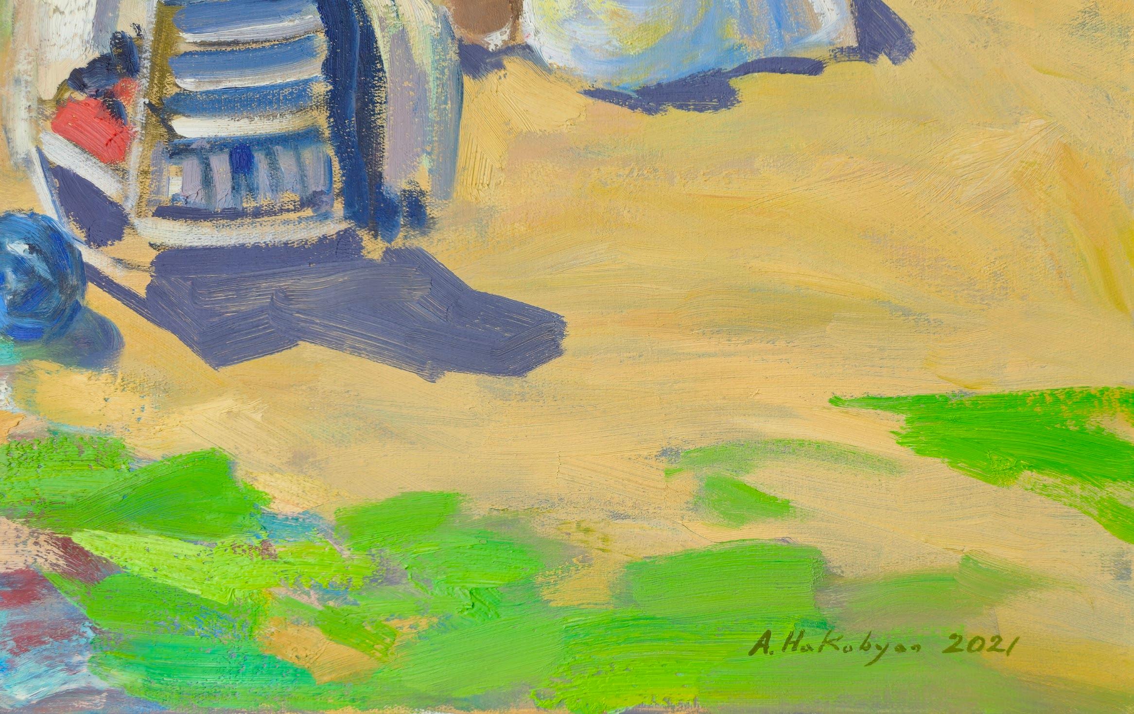 Feliz día, Figurativo, Costero, Pintura al óleo original, Único - Painting Académico de Ara H. Hakobyan