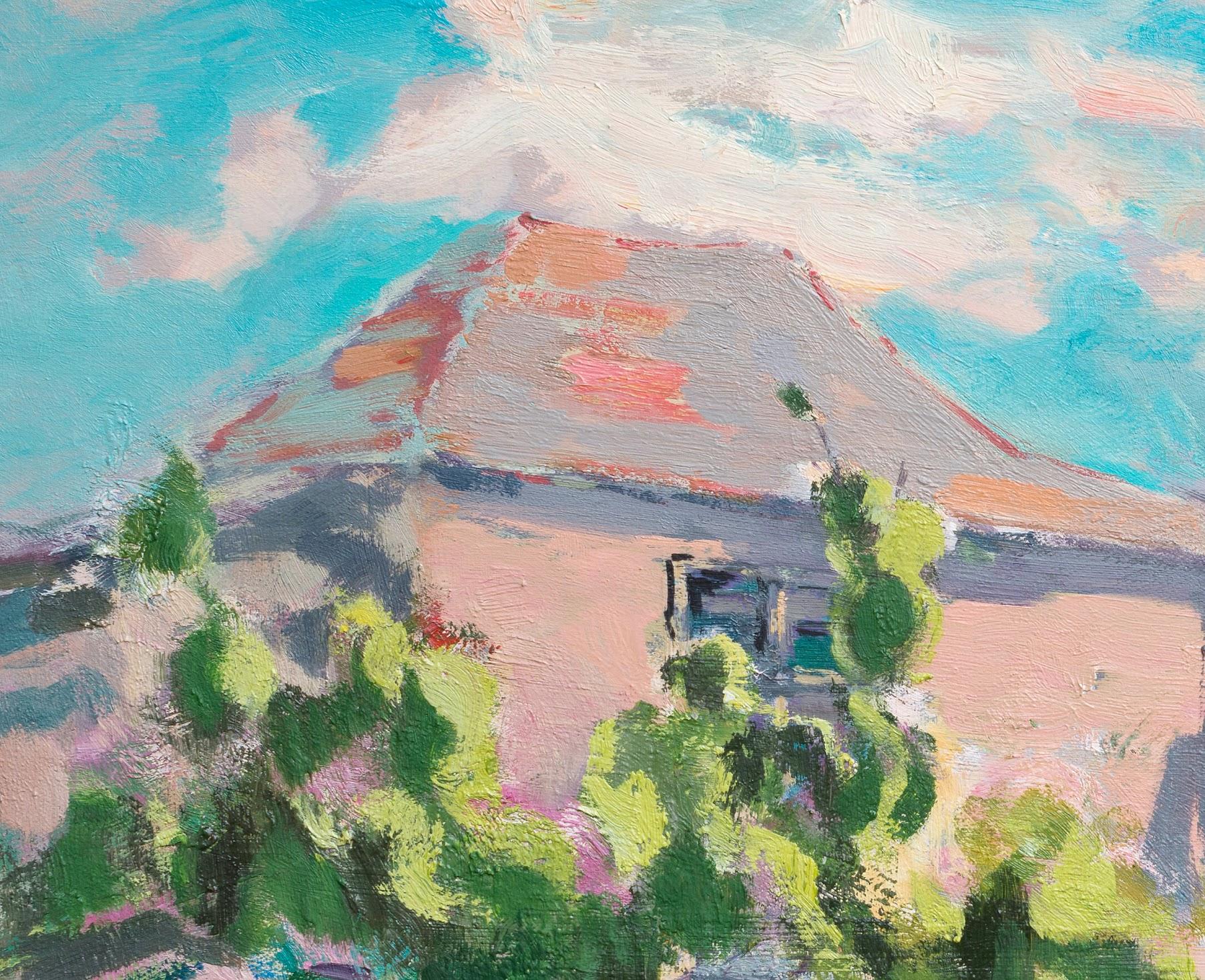 In our Yard, Landscape, Original oil Painting, One of a Kind - Gray Landscape Painting by Ara H. Hakobyan