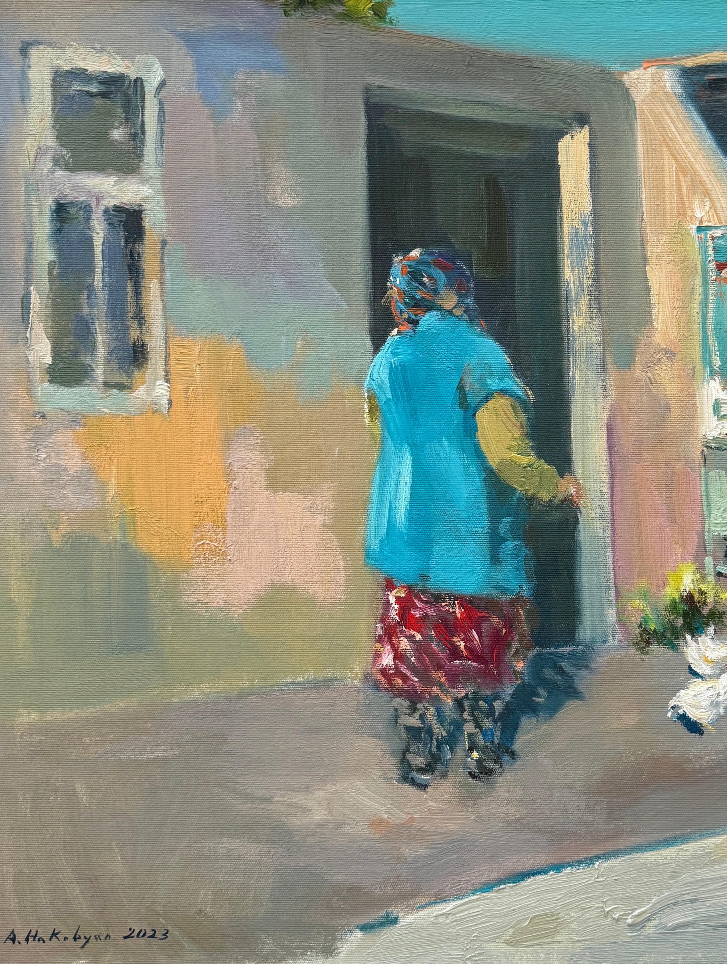 In The Village, figurative, Impressionism, Original oil Painting, One of a Kind For Sale 1