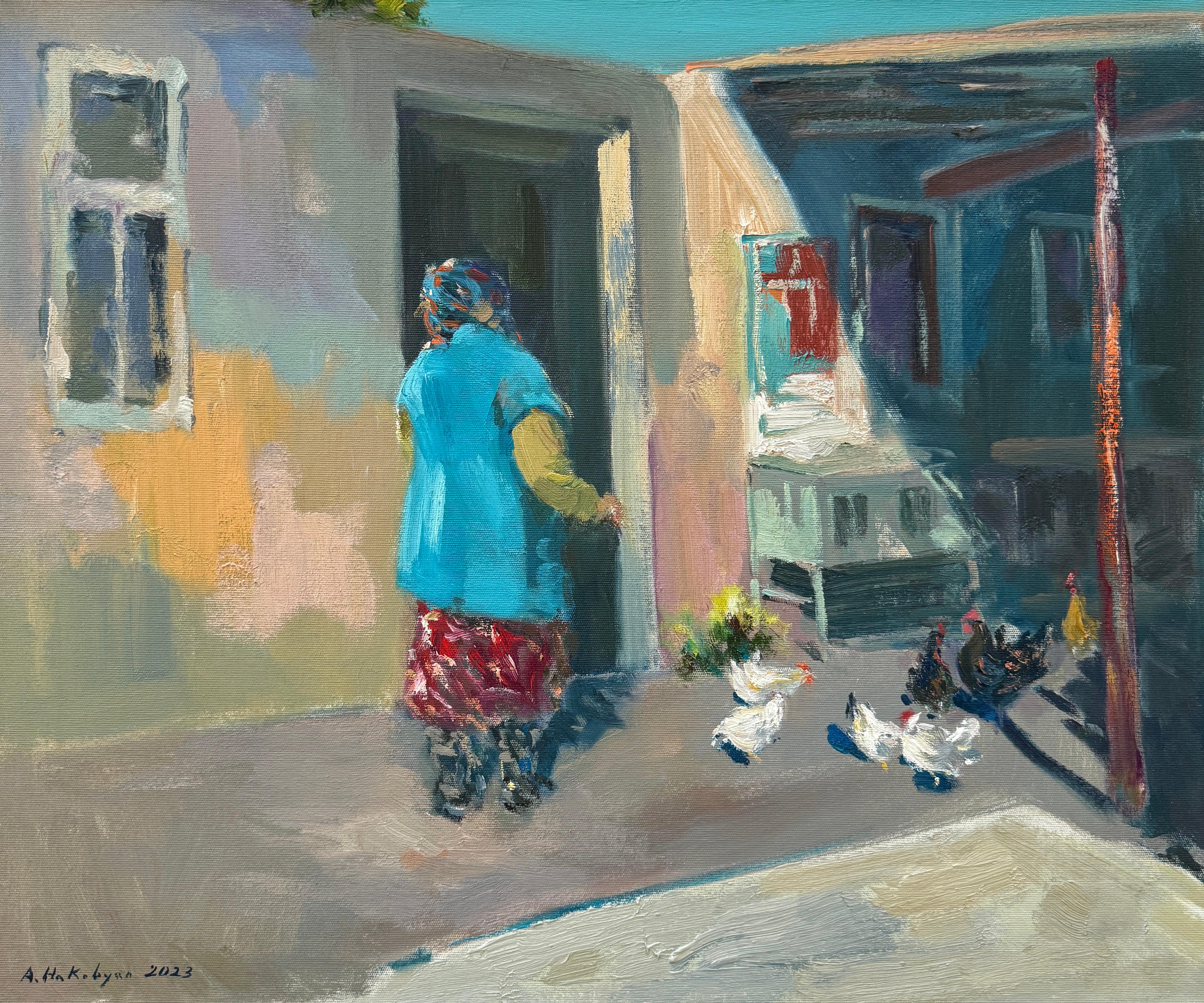 In The Village, figurative, Impressionism, Original oil Painting, One of a Kind
