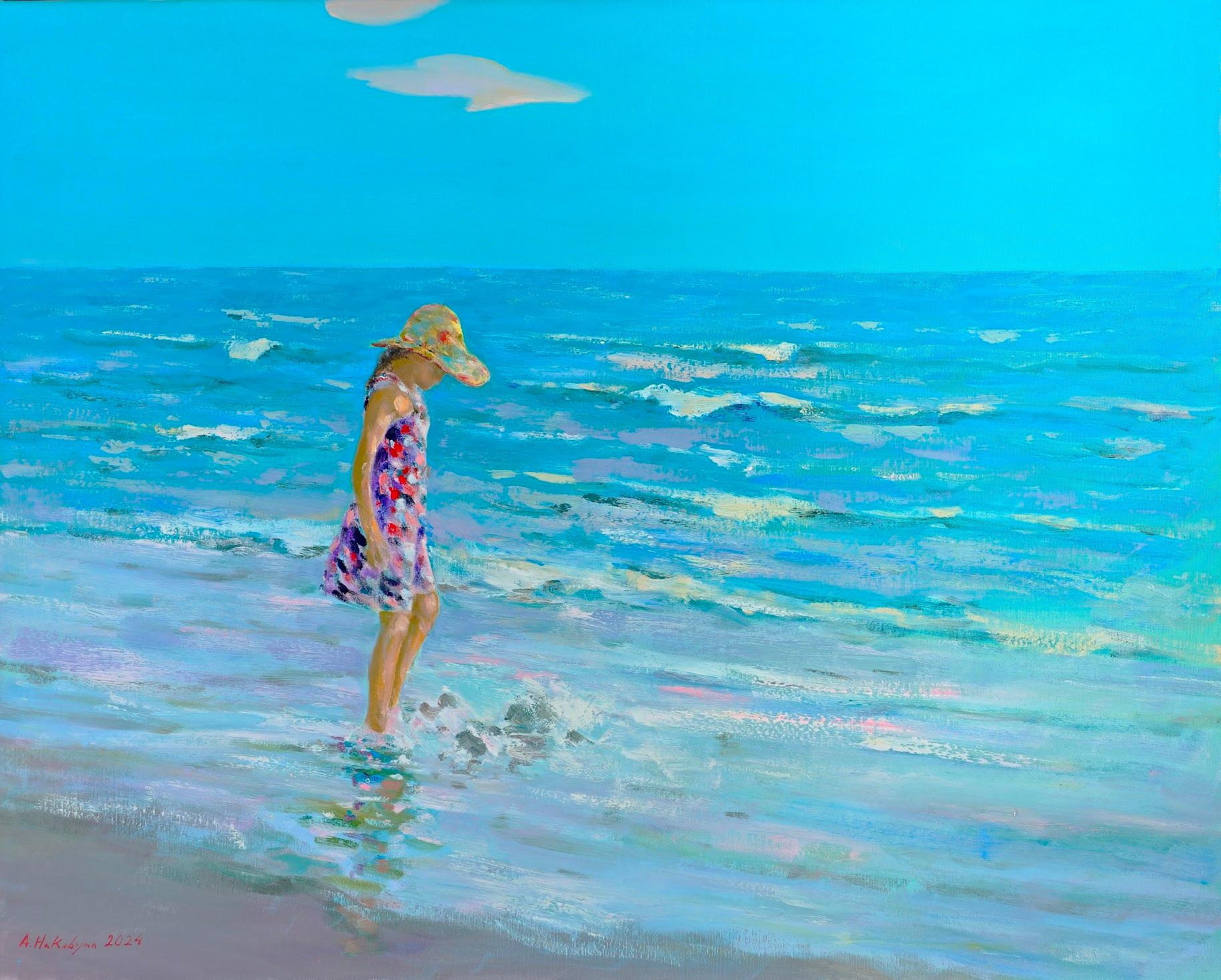 Ara H. Hakobyan Figurative Painting - Ocean Breeze, Impressionism, Original oil Painting, One of a Kind