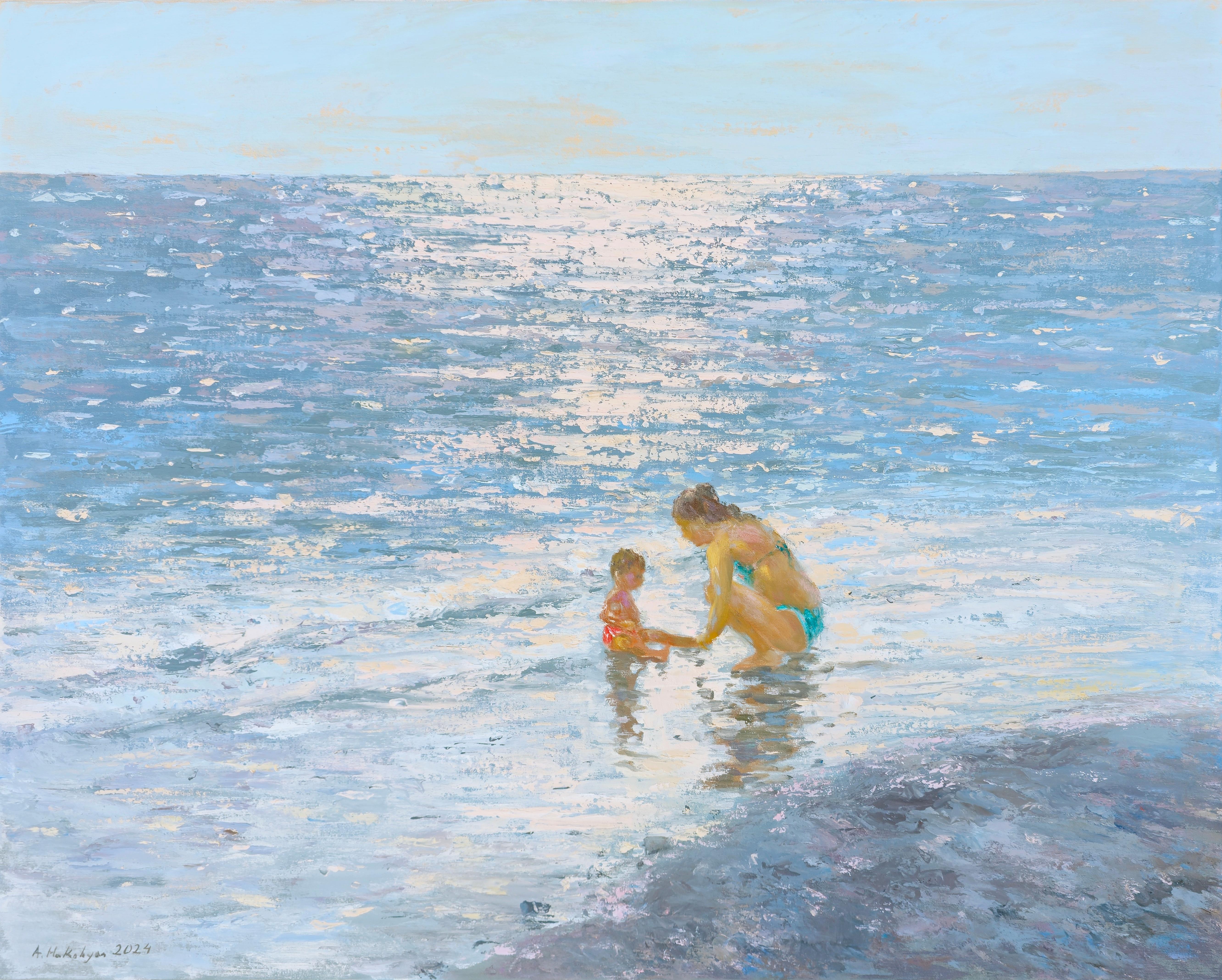Ara H. Hakobyan Figurative Painting - Ocean Serene, Impressionism, Original oil Painting, One of a Kind