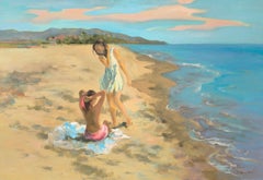 On the Beach, Figurative, Coastal, Original oil Painting, One of a Kind