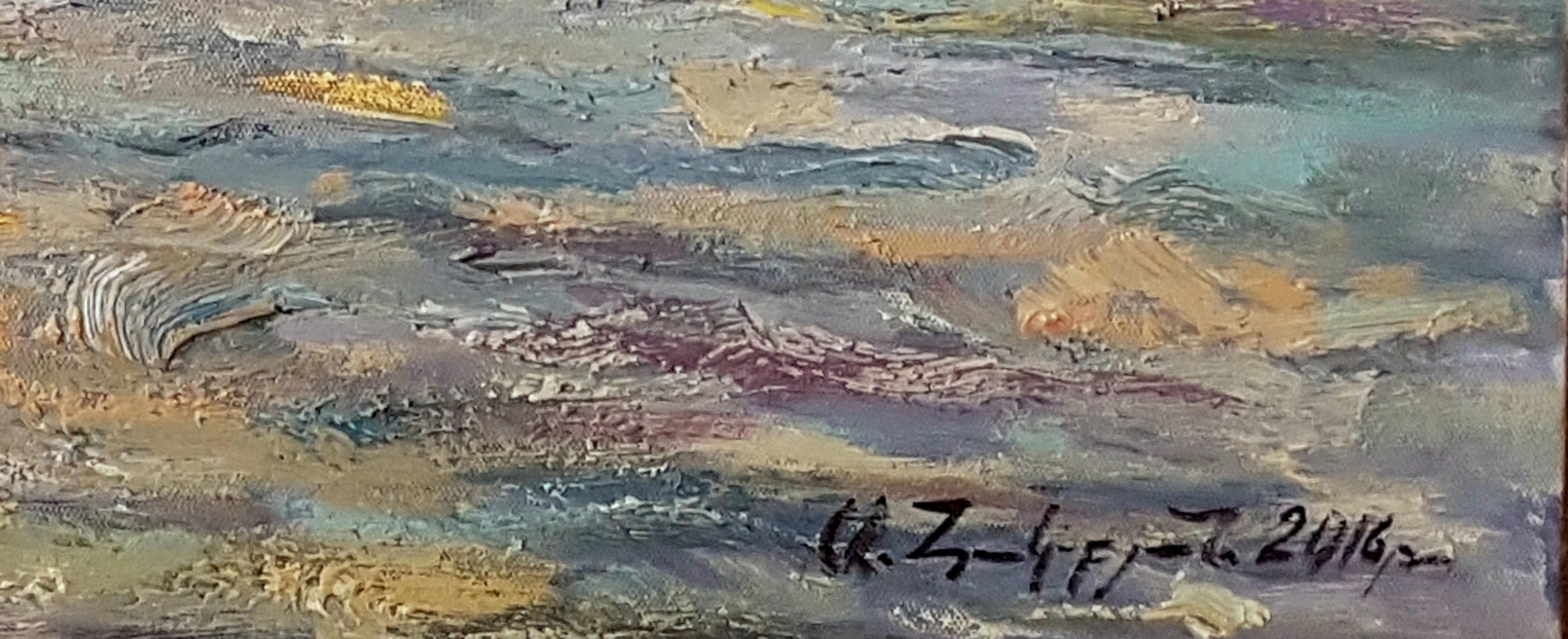En las rocas, Costero, Impresionismo, Pintura al óleo original, Único en su género - Landscape Painting Gris de Ara H. Hakobyan