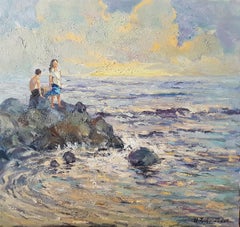 On the Rocks, Coastal, Impressionism, Original oil Painting, One of a Kind