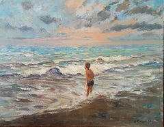 Painting for Avner, Against Waves, Original oil Painting, One of a Kind